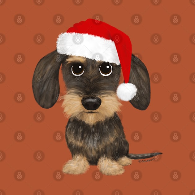 Wirehaired Dachshund with Santa Hat Cute Teckel Christmas by Coffee Squirrel