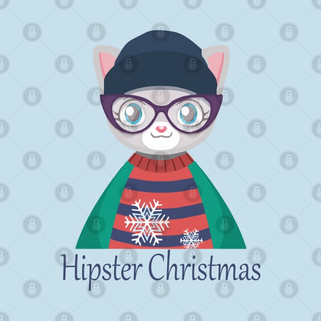Merry christmas and Happy new year _ Hipster Christmas cat lover with glasses by NaniMc