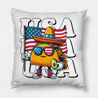 USA,Tacos holding an American flag funny 4th of July design Pillow