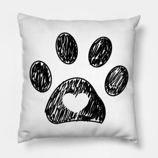 Doodle paw print with heart black Pillow