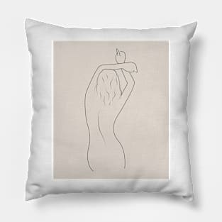 Minimalistic Neutral Line Art Woman From Behind Beige Pillow