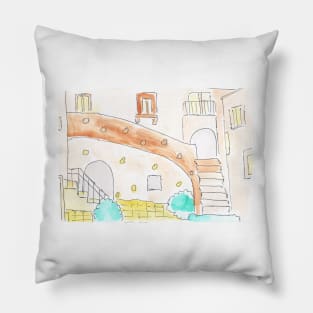 Watercolor background. Architecture, exterior, art decoration, sketch. Illustration hand drawn modern Pillow