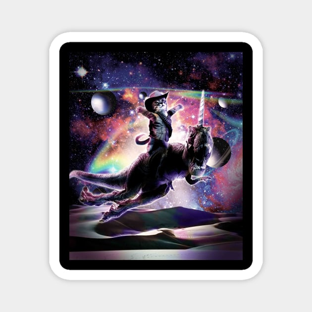 Galaxy Cat On Dinosaur Unicorn In Space Magnet by Random Galaxy