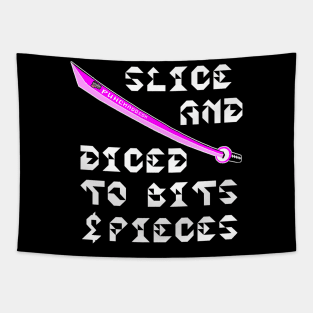 Slice And Diced To Bits And Pieces, v. Code Pink Wht Text Tapestry