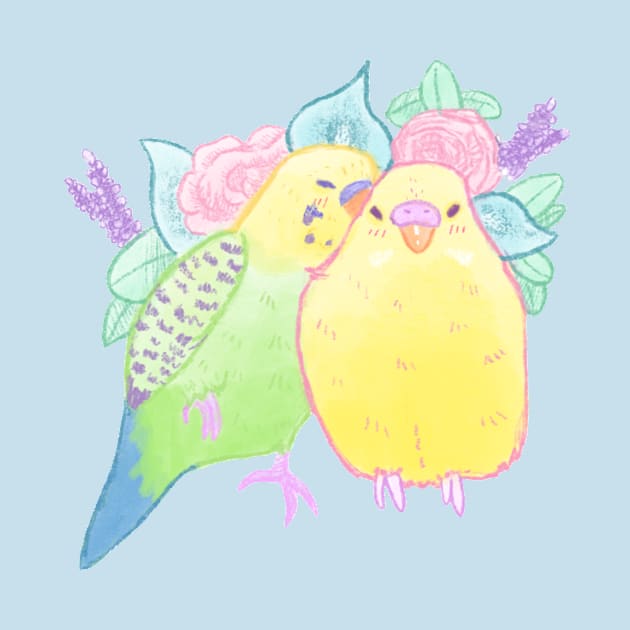 Snuggling Budgies by JessaCreation