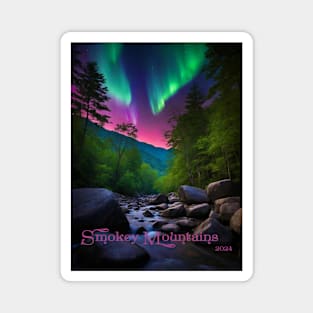 Northern Lights Over A Smokey Mountain Stream Magnet