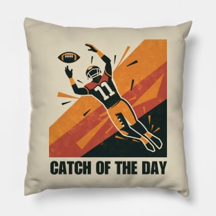 Modern American Football Player Catching Ball - Dark Brown & Orange Pillow