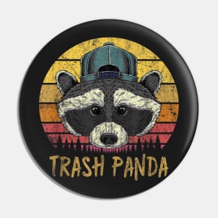 Raccoon Trash Panda Retro Sunset Funny Vintage Graphic Print T-Shirt Pin