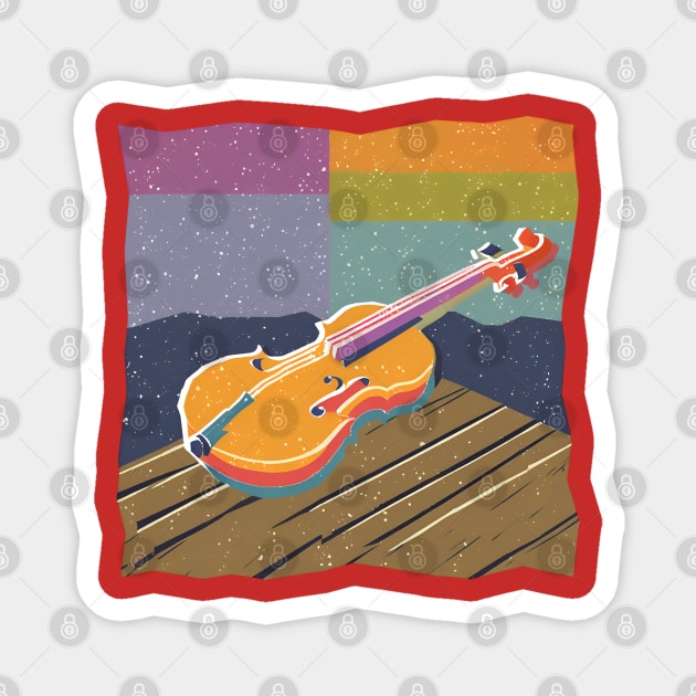 Vibrant Violin Risograph Art - Musical Instrument Magnet by TuncGK