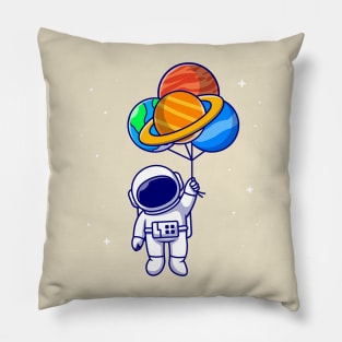 Cute Astronaut Floating With Planet balloons In Space  Cartoon Pillow