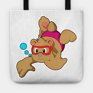 Bear at Swimming with Swimming goggles Tote