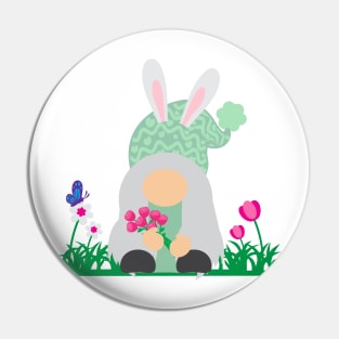 Easter Gnome Green Hat in a Garden Pin