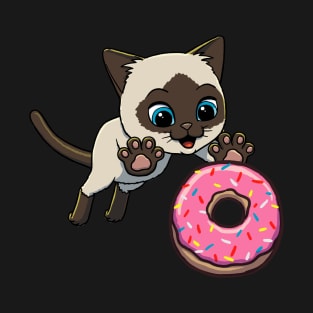 Siamese Cat excited to eat a donut T-Shirt