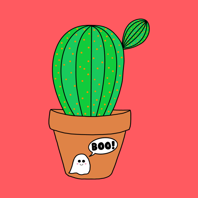 Cute Cactus Design #130: Cute Cactus In Halloween Ghost Terra-Cotta Pot by DreamCactus