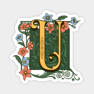 Art Nouveau Letter U, Ornamental Letter U, Art Deco Magnet