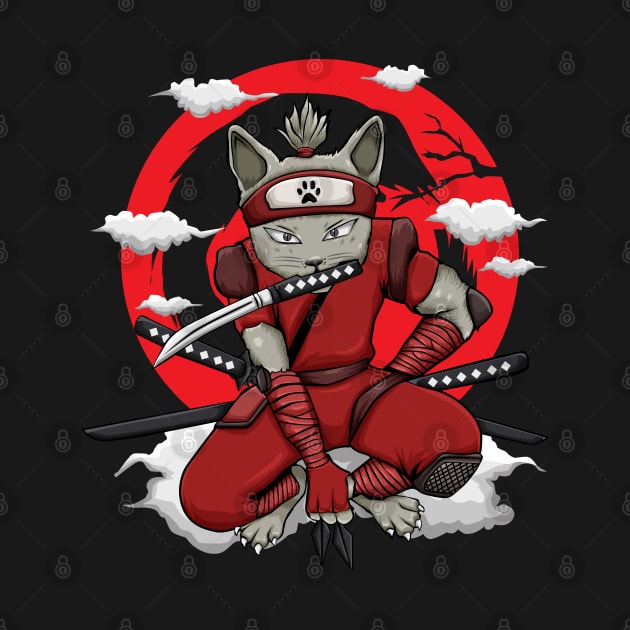 Ninja Cat Japanese Samurai Katana Ninja Kitty Kawaii Graphic by Proficient Tees