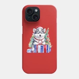 husky dog puppy celebrating Christmas Phone Case