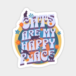 Cats are my Happy Place - Cats & flowers in a retro vintage design Magnet