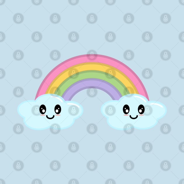 Kawaii Cute Happy Rainbow and Clouds in Blue by Kelly Gigi