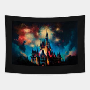 Fantasy Castle and Fireworks Wall Art Tapestry