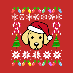 Yellow Labrador Puppy Santa Festive Pattern T-Shirt