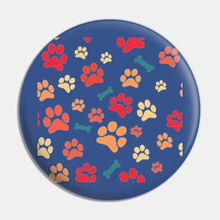 Dog Paw Prints and Bones Warm Colors Pattern Pin