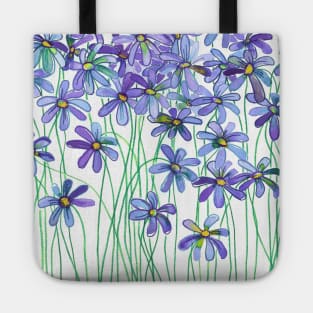 Purple Daisies in Watercolor & Colored Pencil Tote