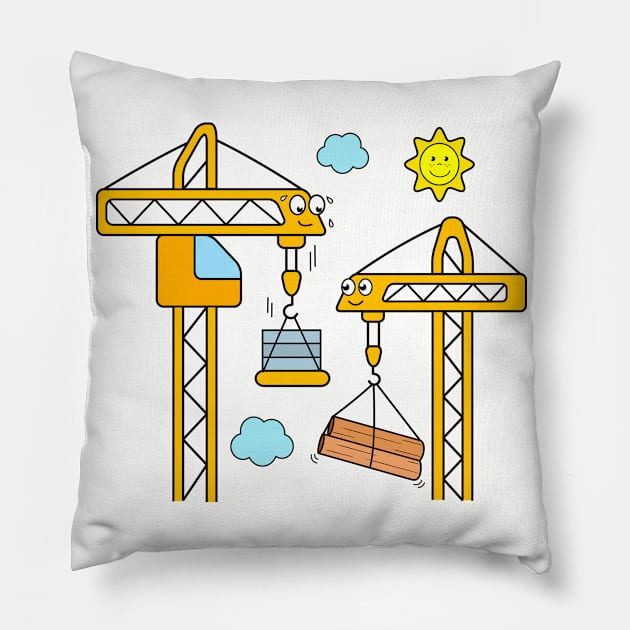 Cranes Working Hard on Construction Site Pillow by samshirts