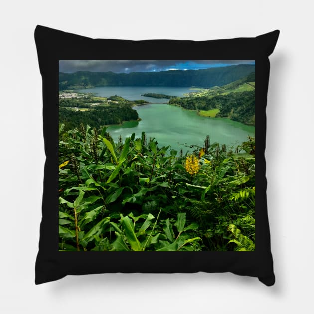 Green Lagoon, Azores Pillow by PabloPKasso