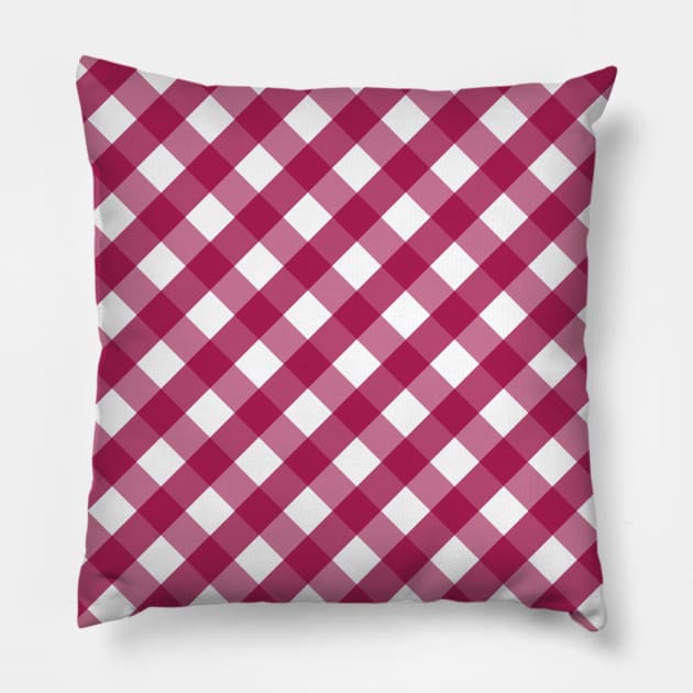 Cranberry Pink and White Check Gingham Plaid Pillow by squeakyricardo