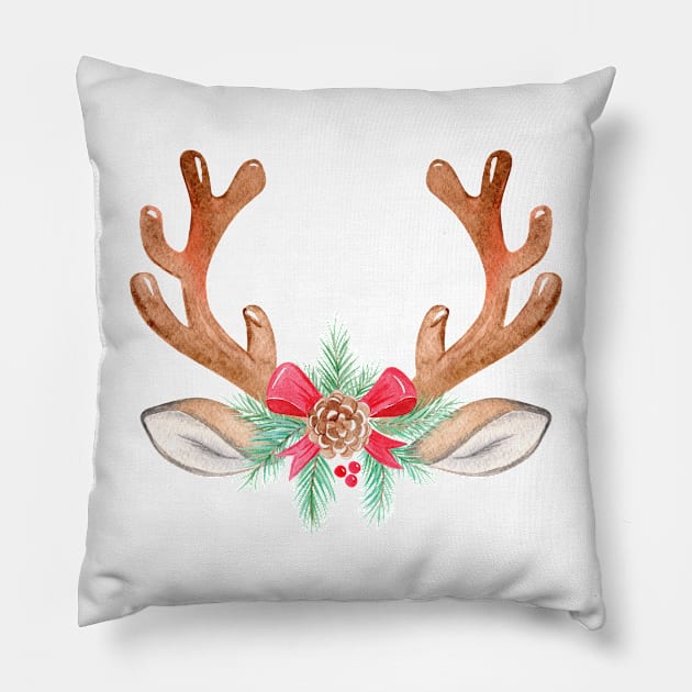 Watercolor Christmas antlers Pillow by DreamLoudArt