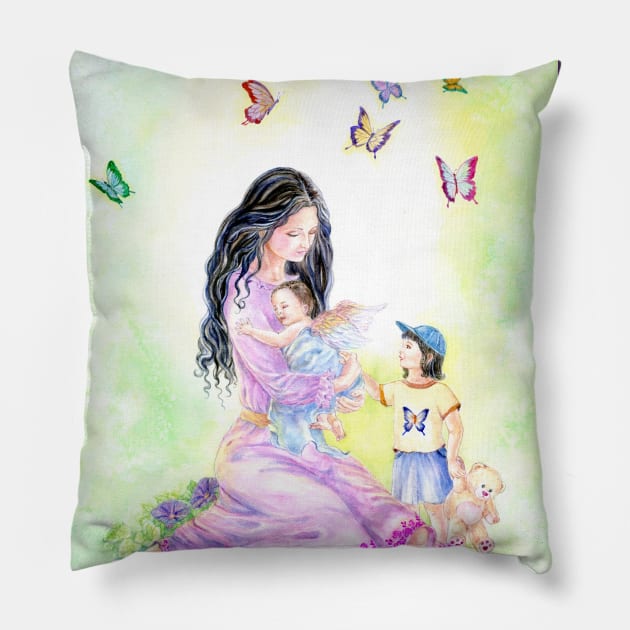 Angel Art, Mother and Cherub, "My Cherub, My Love" Pillow by cristinahansen