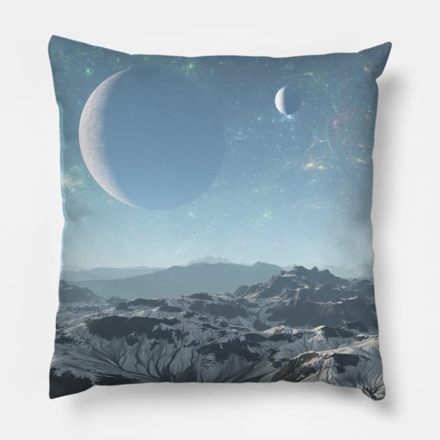 Alien planet cold mountain Pillow by Ryan Rad