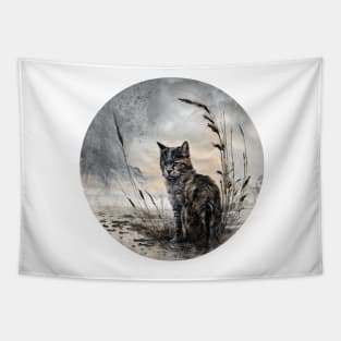 Experience the Magic of Fantasy Cat Warrior Designs Tapestry