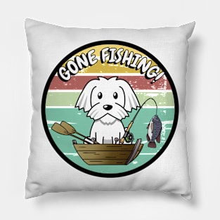 Cute white dog has gone fishing Pillow