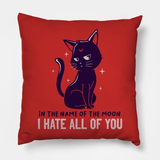 In The Name Of The Moon Funny Cute Cat Pillow by eduely