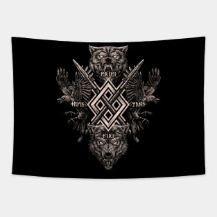 Viking Raven Wolf of Odin Geri Freki Huginn Muninn Gungnir Norse Mythology Tapestry