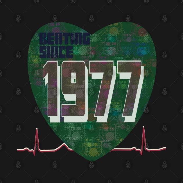 1977 - Beating Since (heart with green drum Kit overlay) by KateVanFloof