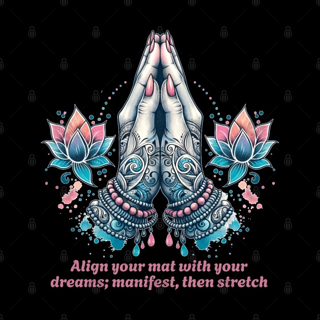 Align your mat with your dreams; manifest then stretch. Funny yoga by O.M.Art&Yoga