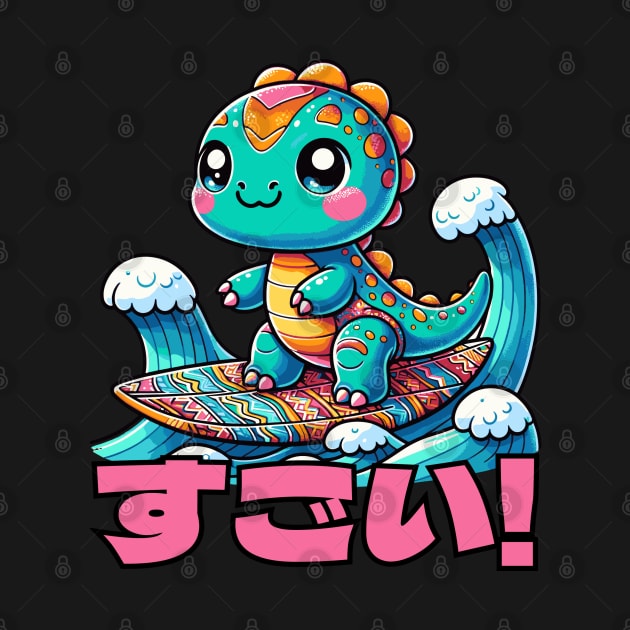 Kawaii Dinosaur Surfing Funny T-rex by sovadesignstudio