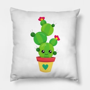 Cute Cactus, Green Cactus, Kawaii Cactus, Flowers Pillow