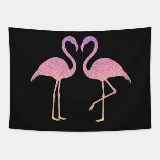 Pink Sunset Sunrise Ombre Faux Glitter Flamingos Silhouette Tapestry