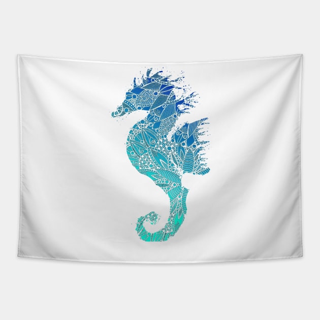 Blue Mandala Seahorse Tapestry by ZeichenbloQ