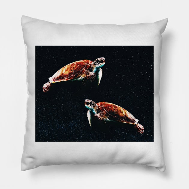 Space swimming turtles Pillow by Faeblehoarder