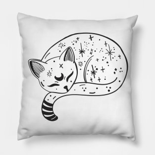 Mystical Cat drawing with moon and stars Pillow