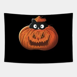 Black cat and pumpkin Tapestry