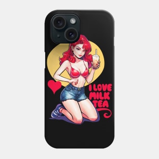 I love milk tea, bubble, boba, tapioca, kawaii anime tee Phone Case