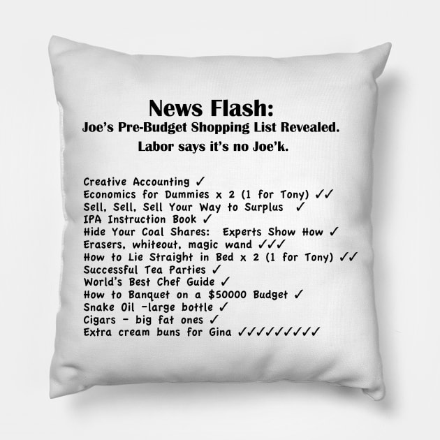 Joe's Shopping List - Black Text Pillow by Heatherian