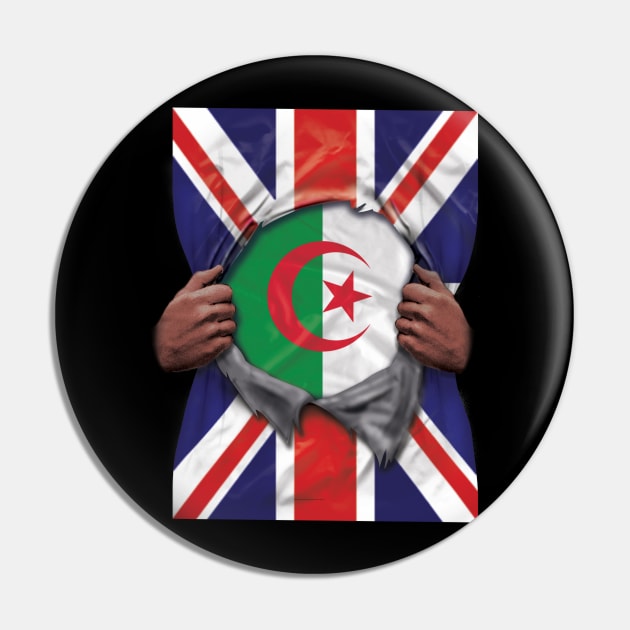 Algeria Flag Great Britain Flag Ripped - Gift for Algerian From Algeria Pin by Country Flags