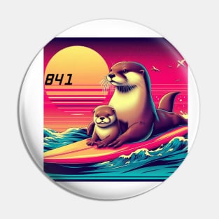 841 surfing otter with baby Pin